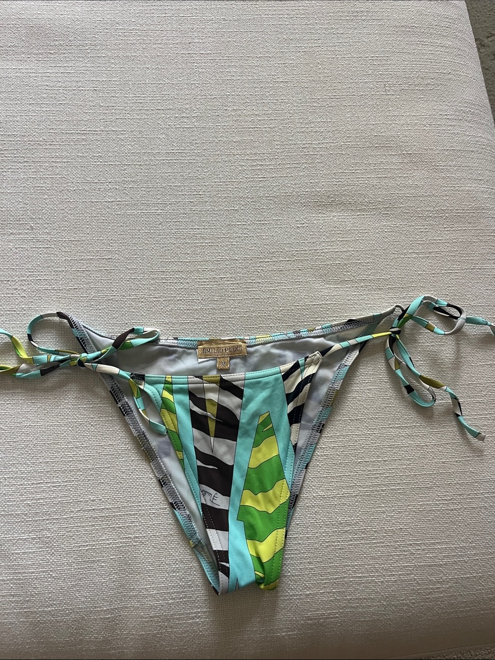 Emilio Pucci Aqua, Green, Brown & Black Printed Tie-Side Bikini Bottom